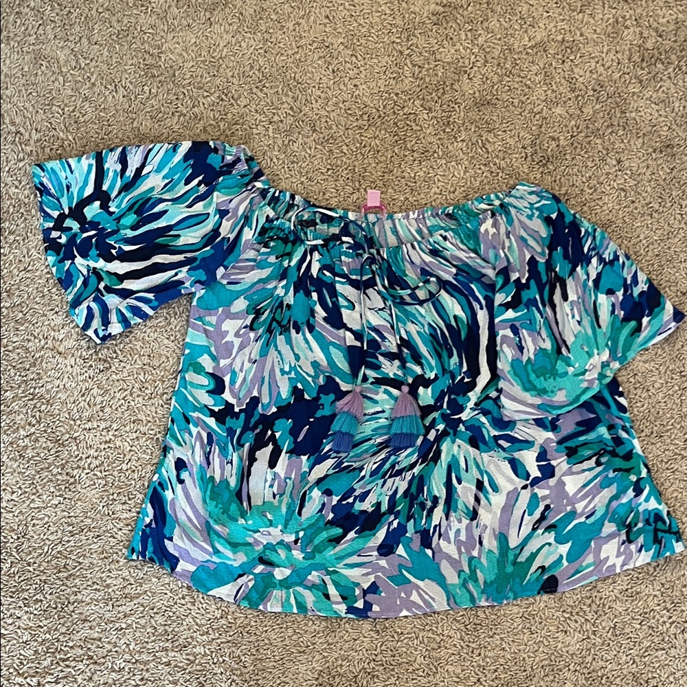 Lilly Pulitzer Blue and Green Floral Blouse